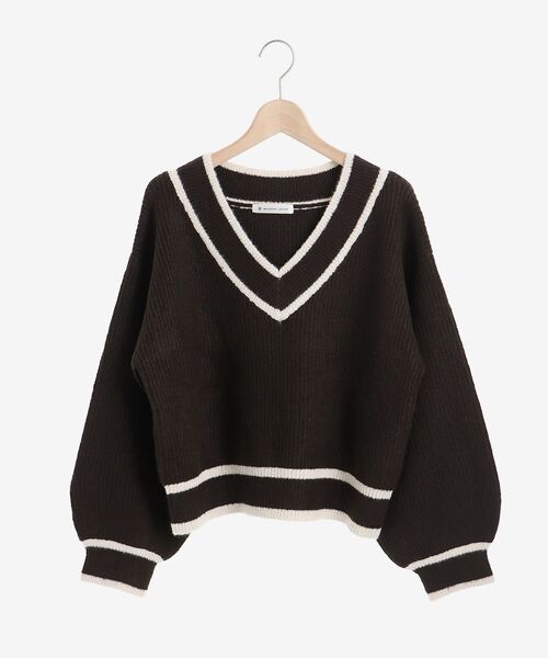 MAJESTIC LEGON（マジェスティックレゴン）の「バイカラーラインVネックニット（ニット/セーター・レディース・ブラック/ベージュ/ブラウン・MEDIUM）」の19枚目の写真