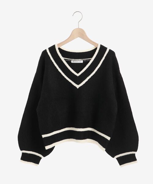 MAJESTIC LEGON（マジェスティックレゴン）の「バイカラーラインVネックニット（ニット/セーター・レディース・ブラック/ベージュ/ブラウン・MEDIUM）」の20枚目の写真