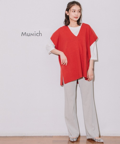 Munich(ミューニック)の「リネンコットン総針編みニットポンチョベスト(ベスト・レディース・ブラック/グレー/レッド/シルバーグレー・FREE)」の5枚目の写真