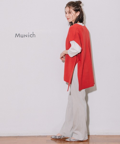 Munich(ミューニック)の「リネンコットン総針編みニットポンチョベスト(ベスト・レディース・ブラック/グレー/レッド/シルバーグレー・FREE)」の18枚目の写真