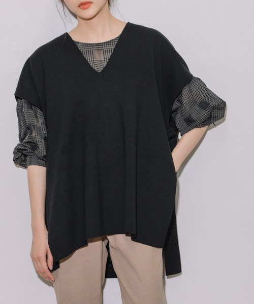 Munich(ミューニック)の「リネンコットン総針編みニットポンチョベスト(ベスト・レディース・ブラック/グレー/レッド/シルバーグレー・FREE)」の13枚目の写真