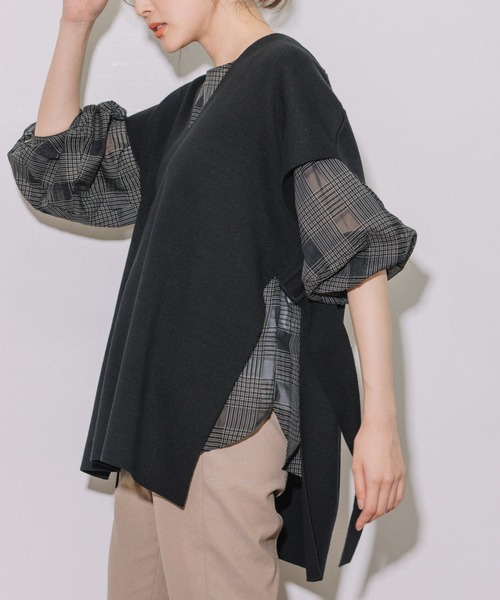 Munich(ミューニック)の「リネンコットン総針編みニットポンチョベスト(ベスト・レディース・ブラック/グレー/レッド/シルバーグレー・FREE)」の9枚目の写真