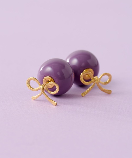 ear PAPILLONNER(イアパピヨネ)の「【WEB限定】ボールキャッチ2WAYピアス(リボン/フラワー)(ピアス(両耳用)・レディース・パープル/サーモンピンク/ライトグリーン/ライトブルー/ピンク/アイボリー/クリア・FREE/ONE SIZE)」の5枚目の写真
