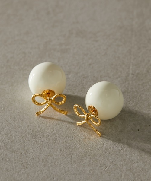 ear PAPILLONNER(イアパピヨネ)の「【WEB限定】ボールキャッチ2WAYピアス(リボン/フラワー)(ピアス(両耳用)・レディース・パープル/サーモンピンク/ライトグリーン/ライトブルー/ピンク/アイボリー/クリア・FREE/ONE SIZE)」の2枚目の写真