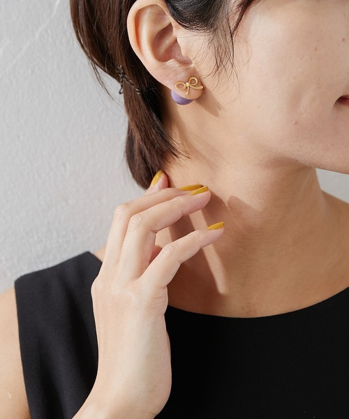 ear PAPILLONNER(イアパピヨネ)の「【WEB限定】ボールキャッチ2WAYピアス(リボン/フラワー)(ピアス(両耳用)・レディース・パープル/サーモンピンク/ライトグリーン/ライトブルー/ピンク/アイボリー/クリア・FREE/ONE SIZE)」の18枚目の写真