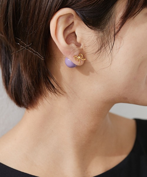 ear PAPILLONNER(イアパピヨネ)の「【WEB限定】ボールキャッチ2WAYピアス(リボン/フラワー)(ピアス(両耳用)・レディース・パープル/サーモンピンク/ライトグリーン/ライトブルー/ピンク/アイボリー/クリア・FREE/ONE SIZE)」の16枚目の写真