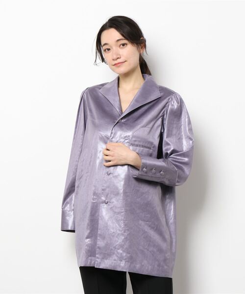 MADEMOISELLE ROPE'（マドモアゼル ロペ）の「【BELPER】グロッシーウェスタンシャツ（シャツ/ブラウス・レディース・ブラック/ラベンダー・FREE）」の2枚目の写真