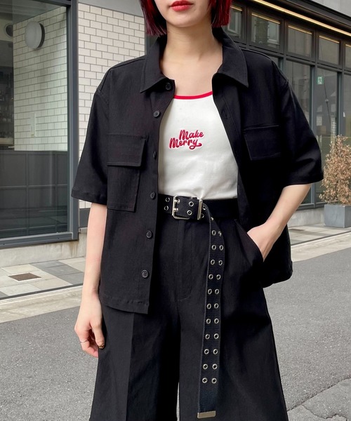 PBLIM(ページボーイリム)の「【PAGEBOYLIM】スーパーストレッチシャツ(シャツ/ブラウス・レディース・ブラック/ベージュ・MEDIUM/LARGE)」の2枚目の写真