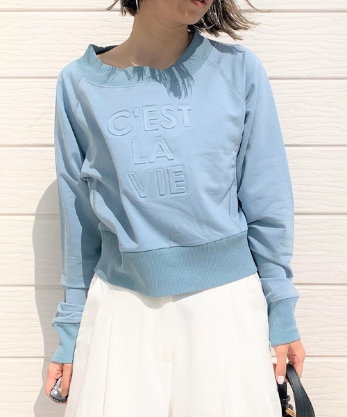 Q（キュー）の「エンボスロゴトップス（スウェット・レディース・ライトグレー/ライトブルー/ブラック・MEDIUM）」の3枚目の写真