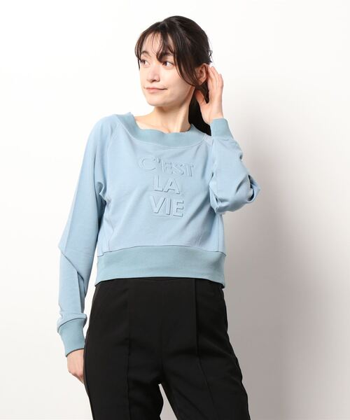 Q（キュー）の「エンボスロゴトップス（スウェット・レディース・ライトグレー/ライトブルー/ブラック・MEDIUM）」の11枚目の写真