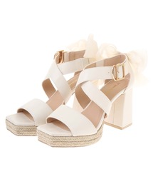 31 Sons de mode バックリボンチュールサンダル ♡31 sons de mode♡ チュールドットリボンコルクサンダル ホワイト