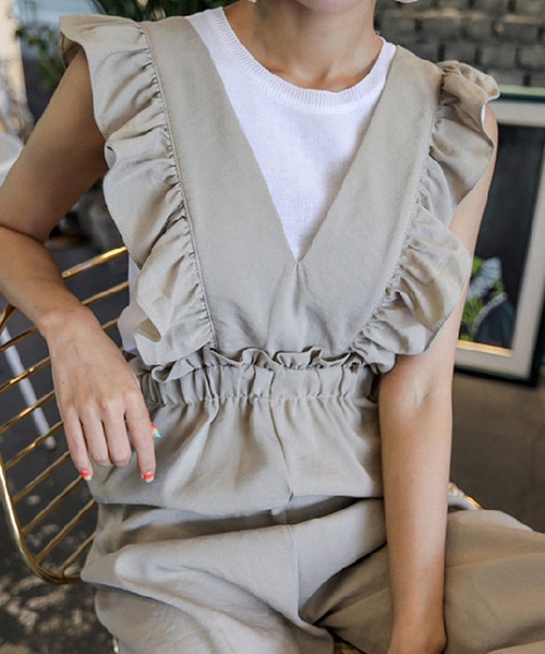 Doula Doula（ドゥーラドゥーラ）の「フリル サロペットパンツ（サロペット/オーバーオール・レディース・ベージュ/ブルー・M/L）」の19枚目の写真