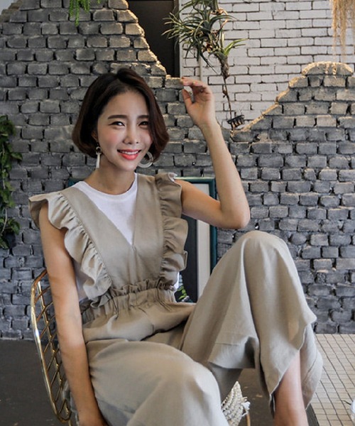 Doula Doula（ドゥーラドゥーラ）の「フリル サロペットパンツ（サロペット/オーバーオール・レディース・ベージュ/ブルー・M/L）」の22枚目の写真