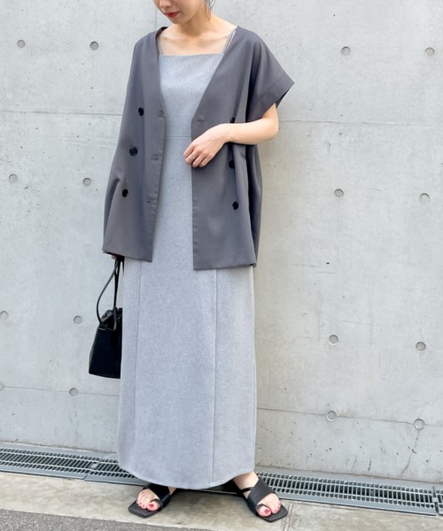 Re:EDIT（リエディ）の「[低身長/高身長サイズ有]MIXストレッチベアキャミワンピース（ワンピース・レディース・ブラック/グレー/イエロー/オレンジ/アイボリー・MEDIUM/LARGE/SHORT/TALL）」の6枚目の写真