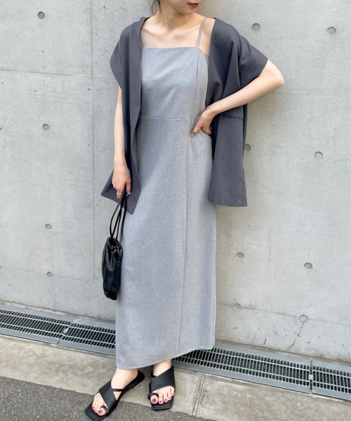 Re:EDIT（リエディ）の「[低身長/高身長サイズ有]MIXストレッチベアキャミワンピース（ワンピース・レディース・ブラック/グレー/イエロー/オレンジ/アイボリー・MEDIUM/LARGE/SHORT/TALL）」の8枚目の写真