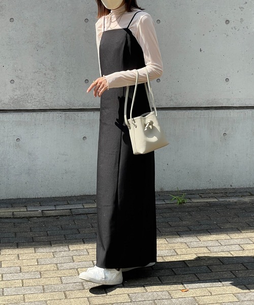 Re:EDIT（リエディ）の「[低身長/高身長サイズ有]MIXストレッチベアキャミワンピース（ワンピース・レディース・ブラック/グレー/イエロー/オレンジ/アイボリー・MEDIUM/LARGE/SHORT/TALL）」の22枚目の写真