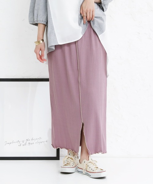 n'OrLABEL（ノアールレーベル）の「『センターラインスリットリブスカート』（スカート・レディース・ブラック/ラベンダー/ライトパープル・1/2）」の2枚目の写真