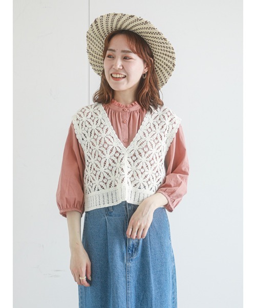 ehka sopo（エヘカソポ）の「スタンドレース衿半袖ブラウス（シャツ/ブラウス・レディース・ブラック/オフホワイト/モカ/キナリ・ﾌﾘ-）」の8枚目の写真