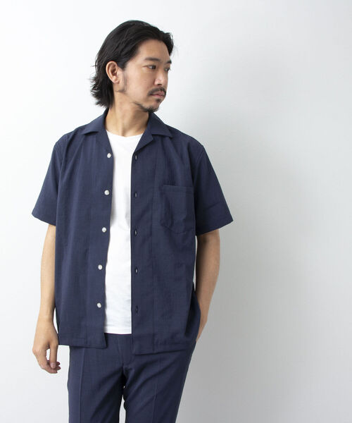 NOLLEY'S goodman(ノーリーズグッドマン)の「EVALET オープンカラーシャツ(吸水速乾、軽量ストレッチ素材)セットアップ可(シャツ/ブラウス・メンズ・ブルー/ネイビー・MEDIUM/LARGE/SMALL/X-LARGE)」の6枚目の写真