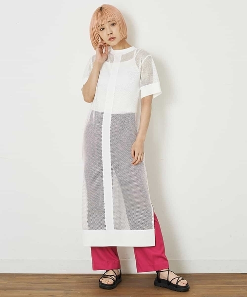 A de a.v.v(アードアー・ヴェ・ヴェ)の「バックオープンメッシュワンピ―ス(Tシャツ/カットソー・レディース・ブラック/ホワイト・MEDIUM/SMALL)」の7枚目の写真