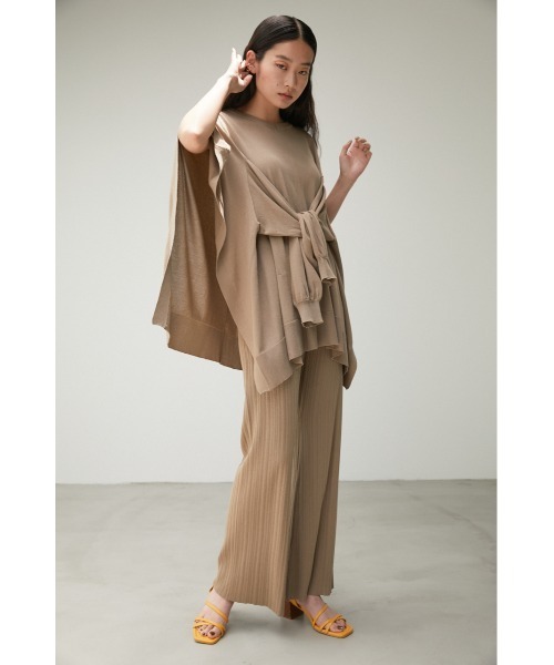 AZUL by moussy（アズールバイマウジー）の「RIB KNIT STRAIGHT WIDE PT/リブニットストレートワイドパンツ（その他パンツ・レディース・ベージュ/グリーン/ブラック・MEDIUM/SMALL）」の4枚目の写真