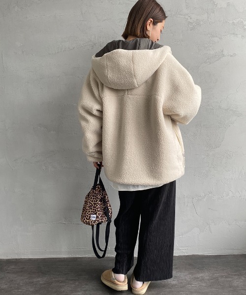 DANTON（ダントン）の「【WEB限定】[DANTON/ダントン] インサレーション ボアフリースフードジャケット（ブルゾン・レディース・チャコールグレー/ベージュ/ライトベージュ・S/M/L）」の16枚目の写真