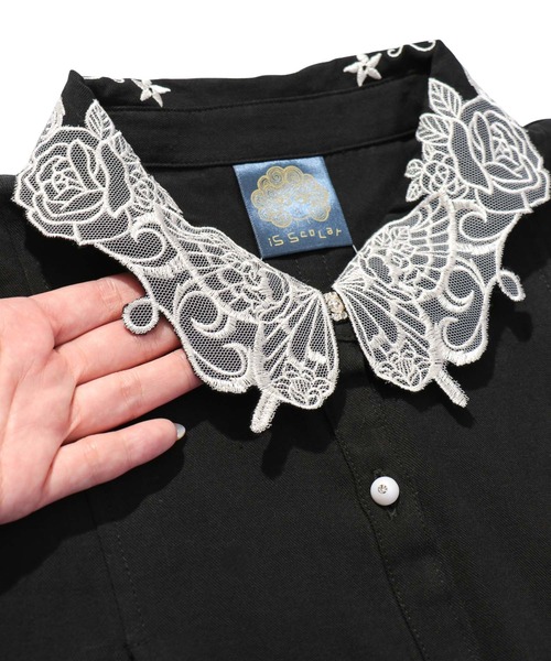 【is Scolar】 バラ刺繍ワンピース＋海底花柄ジョーゼットシャツワンピース is Scolar】 バラ刺繍ワンピース＋海底花柄ジョーゼットシャツワンピース