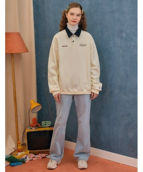 muahmuah(ムーアムーア)の「A'GEM/9 × .kom『muah muah/ムーアムーア』COMBI STITCH LOGO NAPPING MTM/コンビステッチロゴ ナッピング スウェットシャツ(スウェット・レディース・アイボリー/グレー/ブラック・FREE)」の13枚目の写真