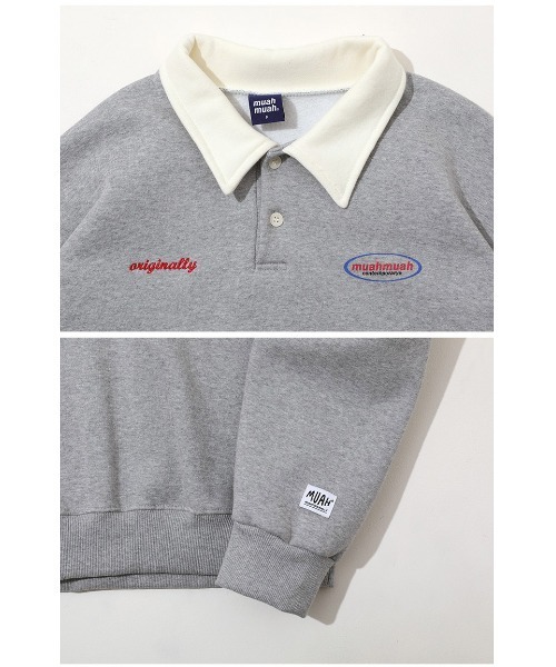 muahmuah(ムーアムーア)の「A'GEM/9 × .kom『muah muah/ムーアムーア』COMBI STITCH LOGO NAPPING MTM/コンビステッチロゴ ナッピング スウェットシャツ(スウェット・レディース・アイボリー/グレー/ブラック・FREE)」の9枚目の写真