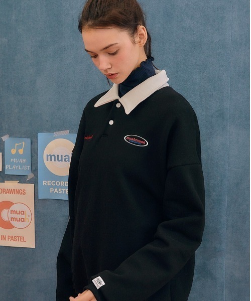 muahmuah(ムーアムーア)の「A'GEM/9 × .kom『muah muah/ムーアムーア』COMBI STITCH LOGO NAPPING MTM/コンビステッチロゴ ナッピング スウェットシャツ(スウェット・レディース・アイボリー/グレー/ブラック・FREE)」の18枚目の写真