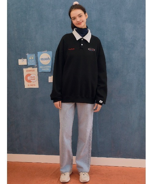 muahmuah(ムーアムーア)の「A'GEM/9 × .kom『muah muah/ムーアムーア』COMBI STITCH LOGO NAPPING MTM/コンビステッチロゴ ナッピング スウェットシャツ(スウェット・レディース・アイボリー/グレー/ブラック・FREE)」の19枚目の写真