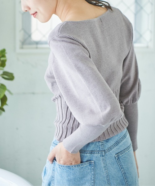 FREE'S MART（フリーズマート）の「◇スクエアネックボリュームスリーブショート丈ニット（ニット/セーター・レディース・ホワイト/ブラック/グレー/イエロー・FREE）」の18枚目の写真