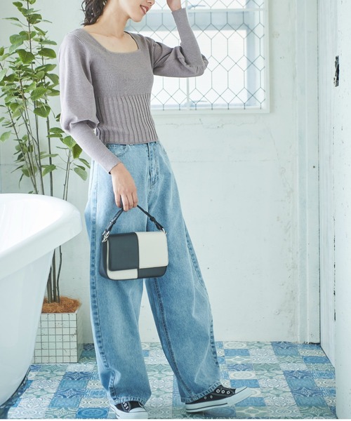 FREE'S MART（フリーズマート）の「◇スクエアネックボリュームスリーブショート丈ニット（ニット/セーター・レディース・ホワイト/ブラック/グレー/イエロー・FREE）」の13枚目の写真