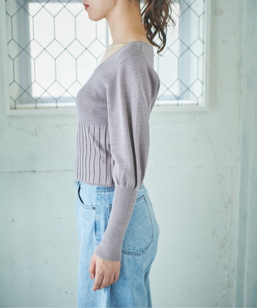 FREE'S MART（フリーズマート）の「◇スクエアネックボリュームスリーブショート丈ニット（ニット/セーター・レディース・ホワイト/ブラック/グレー/イエロー・FREE）」の19枚目の写真