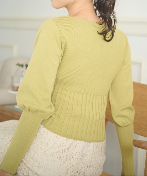 FREE'S MART（フリーズマート）の「◇スクエアネックボリュームスリーブショート丈ニット（ニット/セーター・レディース・ホワイト/ブラック/グレー/イエロー・FREE）」の9枚目の写真