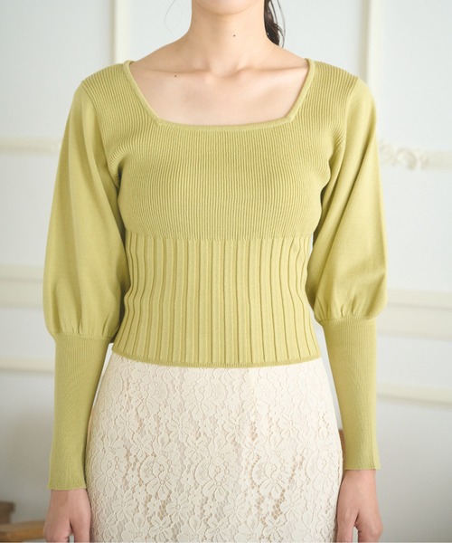 FREE'S MART（フリーズマート）の「◇スクエアネックボリュームスリーブショート丈ニット（ニット/セーター・レディース・ホワイト/ブラック/グレー/イエロー・FREE）」の15枚目の写真