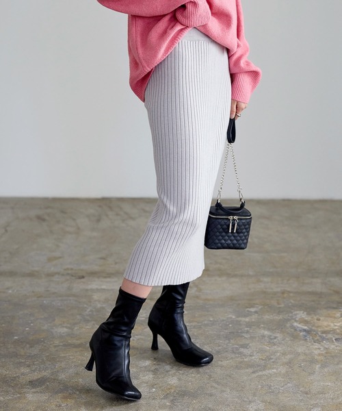 KOBE LETTUCE（コウベレタス）の「ストレッチリブニットタイトスカート（スカート・レディース・グレー/ベージュ/レッド/ブラック/ダークブラウン・FREE）」の3枚目の写真