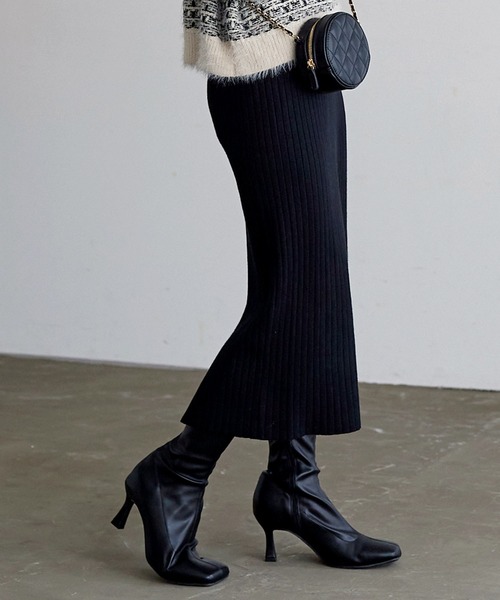 KOBE LETTUCE（コウベレタス）の「ストレッチリブニットタイトスカート（スカート・レディース・グレー/ベージュ/レッド/ブラック/ダークブラウン・FREE）」の2枚目の写真