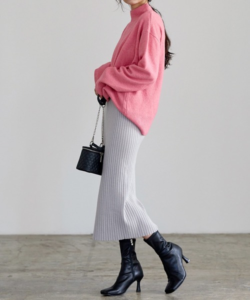 KOBE LETTUCE（コウベレタス）の「ストレッチリブニットタイトスカート（スカート・レディース・グレー/ベージュ/レッド/ブラック/ダークブラウン・FREE）」の17枚目の写真