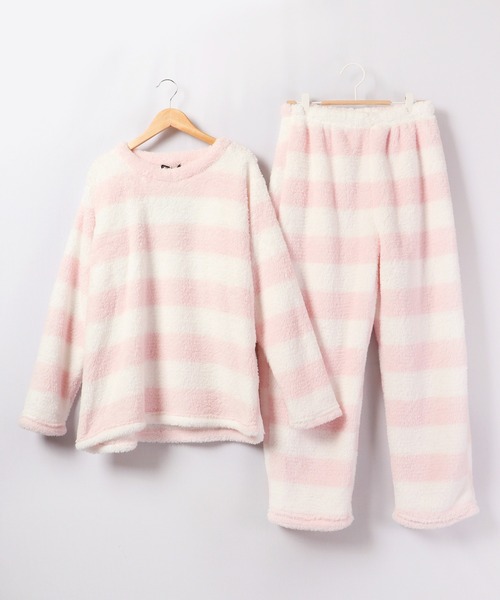 Ree&Mee（リーアンドミー）の「Ree&Mee 2点セット モコモコ ボア ボーダー セットアップ 上下セット ルームウェア パジャマ（ルームウェア/パジャマ・レディース・ピンク/ピンク系その他/ブルー系その他/ブルー・FREE）」の3枚目の写真