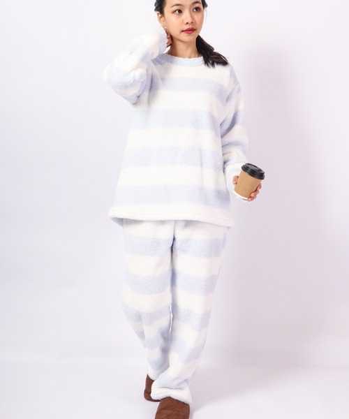 Ree&Mee（リーアンドミー）の「Ree&Mee 2点セット モコモコ ボア ボーダー セットアップ 上下セット ルームウェア パジャマ（ルームウェア/パジャマ・レディース・ピンク/ピンク系その他/ブルー系その他/ブルー・FREE）」の13枚目の写真