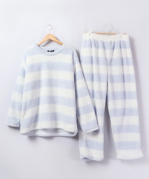 Ree&Mee（リーアンドミー）の「Ree&Mee 2点セット モコモコ ボア ボーダー セットアップ 上下セット ルームウェア パジャマ（ルームウェア/パジャマ・レディース・ピンク/ピンク系その他/ブルー系その他/ブルー・FREE）」の6枚目の写真