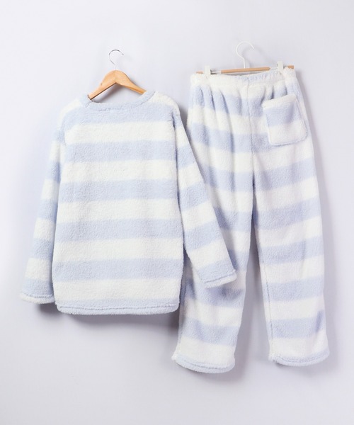 Ree&Mee（リーアンドミー）の「Ree&Mee 2点セット モコモコ ボア ボーダー セットアップ 上下セット ルームウェア パジャマ（ルームウェア/パジャマ・レディース・ピンク/ピンク系その他/ブルー系その他/ブルー・FREE）」の7枚目の写真