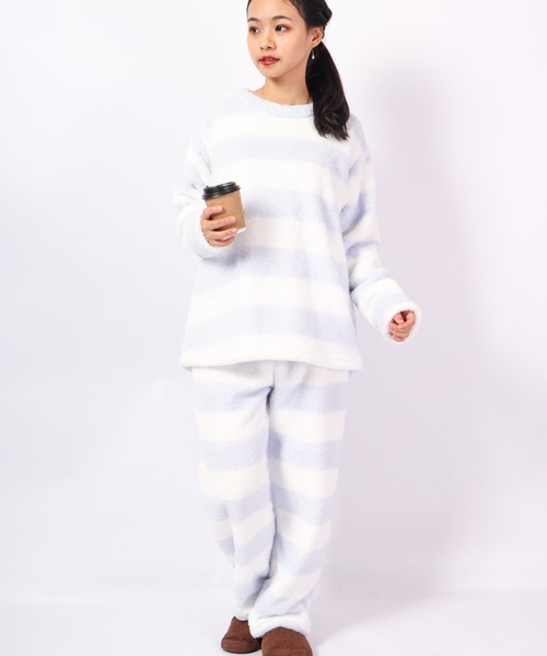 Ree&Mee（リーアンドミー）の「Ree&Mee 2点セット モコモコ ボア ボーダー セットアップ 上下セット ルームウェア パジャマ（ルームウェア/パジャマ・レディース・ピンク/ピンク系その他/ブルー系その他/ブルー・FREE）」の12枚目の写真