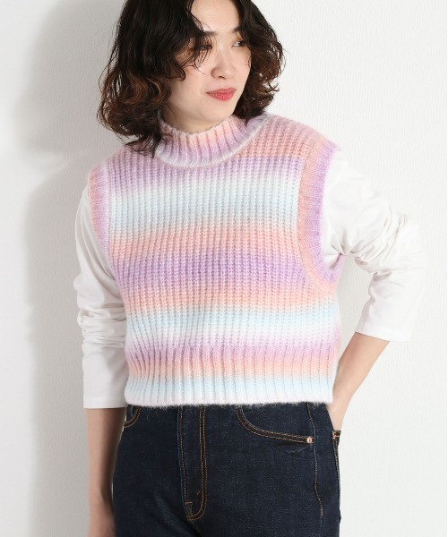 cepo（セポ）の「グラデーションニットベスト（ベスト・レディース・グリーン/オレンジ/ラベンダー・M）」の19枚目の写真