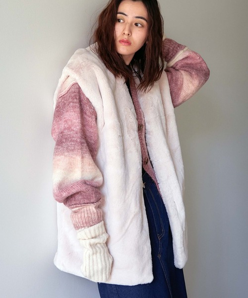 VENCEEXCHANGE（ヴァンスエクスチェンジ）の「グラデーションニットカーディガン／ミックスニット／カラーニット／カラーグラデーションニット/オーバーサイズ/レイヤード/ボリュームスリーブ（カーディガン/ボレロ・レディース・イエロー/ピンク/グリーン・FREE）」の3枚目の写真