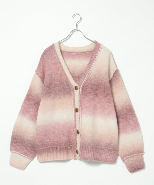 VENCEEXCHANGE（ヴァンスエクスチェンジ）の「グラデーションニットカーディガン／ミックスニット／カラーニット／カラーグラデーションニット/オーバーサイズ/レイヤード/ボリュームスリーブ（カーディガン/ボレロ・レディース・イエロー/ピンク/グリーン・FREE）」の22枚目の写真