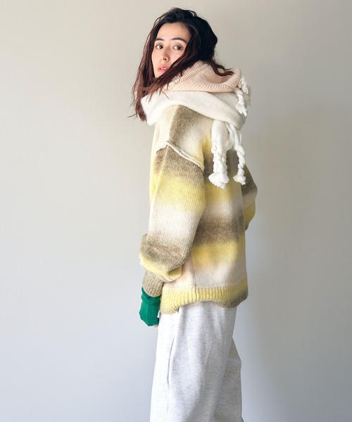 VENCEEXCHANGE（ヴァンスエクスチェンジ）の「グラデーションニットカーディガン／ミックスニット／カラーニット／カラーグラデーションニット/オーバーサイズ/レイヤード/ボリュームスリーブ（カーディガン/ボレロ・レディース・イエロー/ピンク/グリーン・FREE）」の9枚目の写真