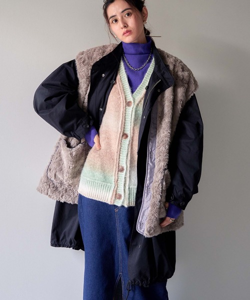 VENCEEXCHANGE（ヴァンスエクスチェンジ）の「グラデーションニットカーディガン／ミックスニット／カラーニット／カラーグラデーションニット/オーバーサイズ/レイヤード/ボリュームスリーブ（カーディガン/ボレロ・レディース・イエロー/ピンク/グリーン・FREE）」の14枚目の写真