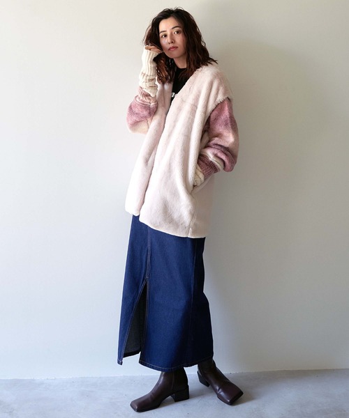 VENCEEXCHANGE（ヴァンスエクスチェンジ）の「グラデーションニットカーディガン／ミックスニット／カラーニット／カラーグラデーションニット/オーバーサイズ/レイヤード/ボリュームスリーブ（カーディガン/ボレロ・レディース・イエロー/ピンク/グリーン・FREE）」の19枚目の写真